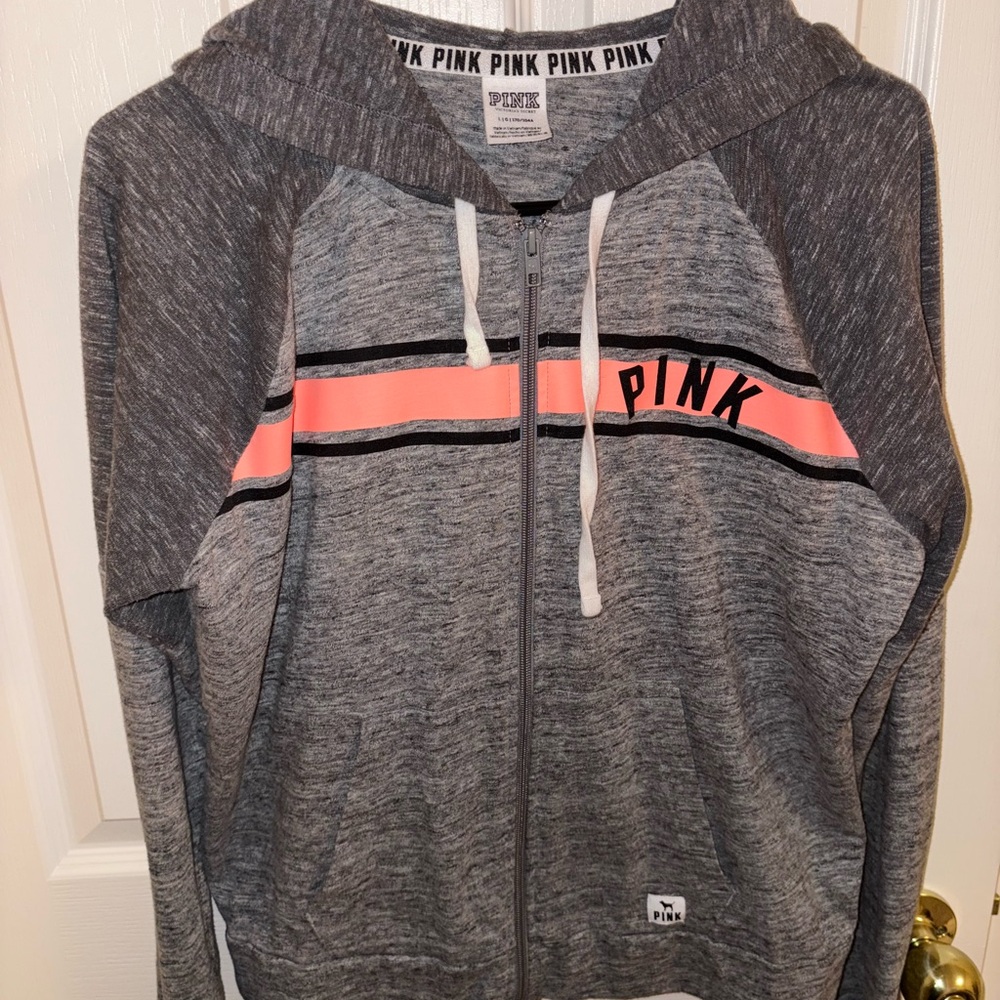 Gray and Pink Zip-Up Hoodie